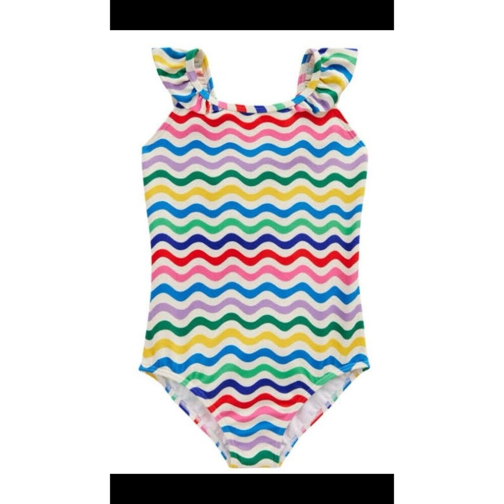Mini Boden Kids 2-3y Hallie Frill Strap 1 Piece Swimsuit Rainbow Chevron Ruffled